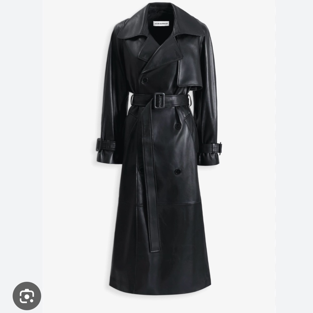 Women's Classic Black Leather Trench Coat